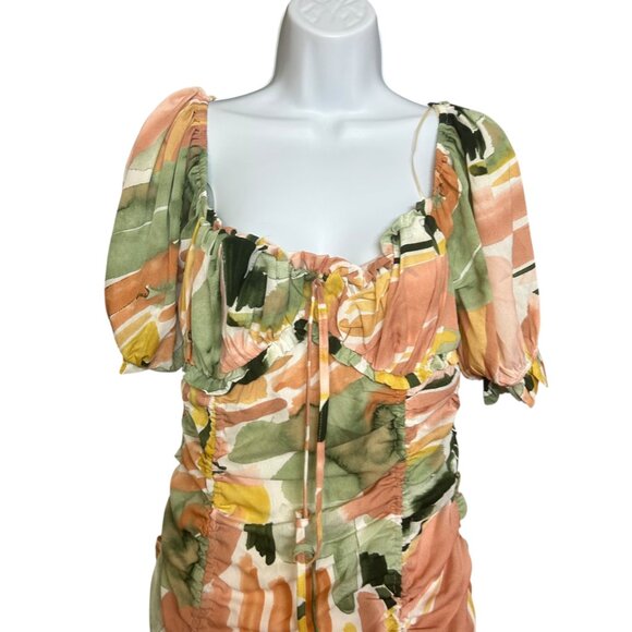 Luxxel Watercolor Off Shoulder Drawstring Lined Mini Babydoll Dress Size M - Picture 2 of 6
